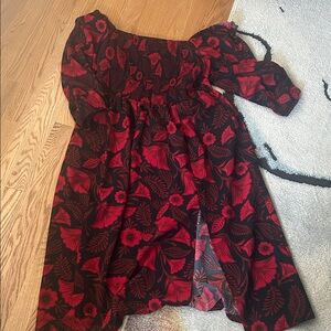Black and Red Floral Off-Shoulder Dress